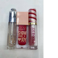 Set of 3  Dior Addict Lip Maximizer Gloss, a Show By Pastel Show Your Joy Liquid Blush, and a Vivienne Sabo Dessert A Levres Lip Oil. 
