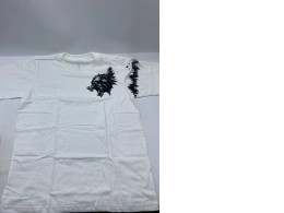 White short-sleeved round neck T-shirt with black pattern White short-sleeved round neck T-shirt with black pattern