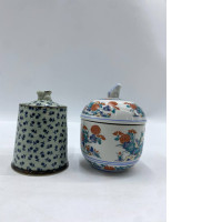 Set of 2 Glass, hot tea cup with lid, China. 