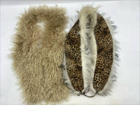 set of 2 Mongolian lamb fur scarves, one beige and one with a leopard print set of 2 Mongolian lamb fur scarves, one beige and one with a leopard print