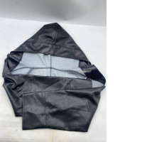  black faux leather hooded jacket. 