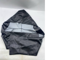 black faux leather hooded jacket. black faux leather hooded jacket.
