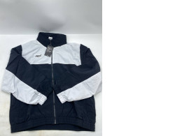 Black windbreaker with white stripes