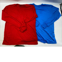 Set of 2 Blue and red long-sleeved crew neck t-shirts. 