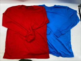 Set of 2 Blue and red long-sleeved crew neck t-shirts. 