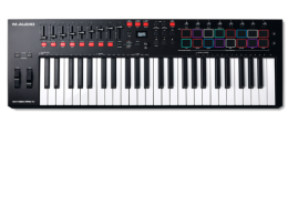 The M-Audio OXYGEN PRO 49 USB MIDI keyboard comes with a charging cable and microphone cable (included). (NOT NEW)