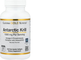 California Gold Nutrition Antarctic Krill Oil, Omega-3 Phospholipids with Naturally Occurring Astaxanthin, Natural Strawberry & Lemon Flavor, Non GMO, 1,000 mg, 120 Fish Gelatin Softgels