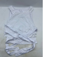 white sleeveless tie-waist blouse. 