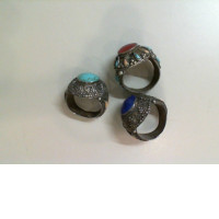 Set of 3 rings, thin metal, glass