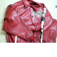 Red jacket with cartoon characters embroidery