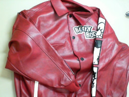 Red jacket with cartoon characters embroidery