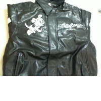 Black jacket with cartoon characters embroidery
