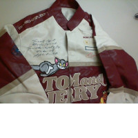 Red jacket with cartoon characters embroidery Tom and Jerry