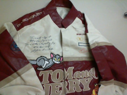 Red jacket with cartoon characters embroidery Tom and Jerry