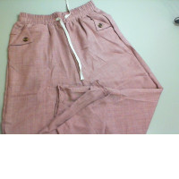 Pink women's trousers with elastic waistband