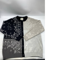 316 Standard by General Idea Kr wool knit cardigan in grey and black with a paisley pattern. 