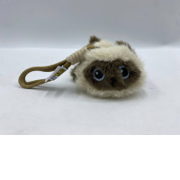 small, fluffy Siamese cat plush toy keychain. 