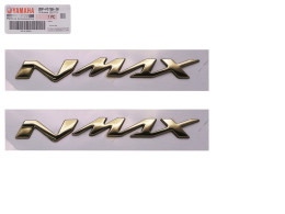 Set of 2 3D embossed NMAX logo, gold color, 1 side (self-adhesive). Genuine Yamaha logo for ALL NEW NMAX, NMAX (2DP-F173B-40).