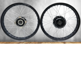 CT125 Wheel Set: 185x17mm black rims with front and rear hubs, fully spoked, for HONDA CT-125.