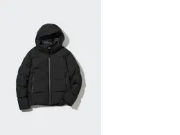 Black seamless down jacket from Uniqlo. Black seamless down jacket from Uniqlo.