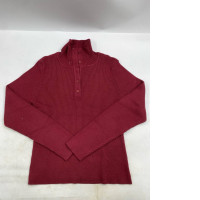 red Banana Republic women's ribbed mock-neck sweater with a partial button placket. 