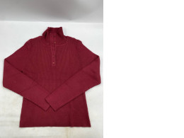 red Banana Republic women's ribbed mock-neck sweater with a partial button placket. 