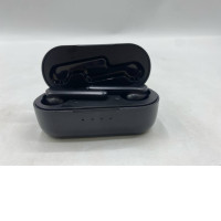  mbeat E2 True Wireless Earphones in black with their charging case. 
