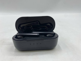  mbeat E2 True Wireless Earphones in black with their charging case. 