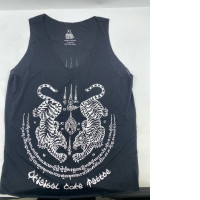 Black cotton tank top with a pair of white tiger prints.