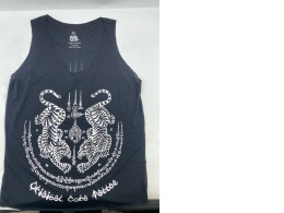 Black cotton tank top with a pair of white tiger prints. Black cotton tank top with a pair of white tiger prints.