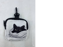 cat print polyester coin purse with a key ring. 