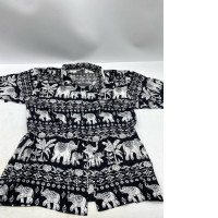 black and white rayon elephant-printed short-sleeved shirt. 