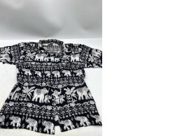 black and white rayon elephant-printed short-sleeved shirt. 