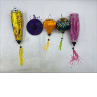 Set of  5Handmade silk and bamboo lanterns from Vietnam, often called Hoi An lanterns, are believed to bring good luck. 