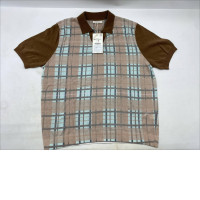 CHECK PRINT KNIT POLO SHIRT - Dark beige