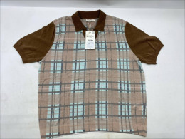 CHECK PRINT KNIT POLO SHIRT - Dark beige