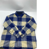 Uniqlo flannel button-up jacket in blue and beige buffalo check. 
