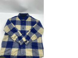 Uniqlo flannel button-up jacket in blue and beige buffalo check. 