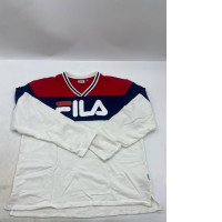 vintage Fila V-neck color-block long-sleeved shirt/sweatshirt in red, navy blue, and white