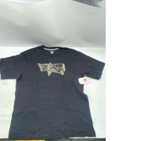 black short-sleeved graphic t-shirt.