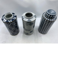 Set of 3 Glass teapot or ginger pot with geometric and decorative patterns in blue and white. Set of 3 Glass teapot or ginger pot with geometric and decorative patterns in blue and white.