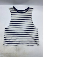  white and navy blue striped ribbed tank top