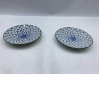 Set of 2 White Japanese glass plate with blue patterns. Set of 2 White Japanese glass plate with blue patterns.