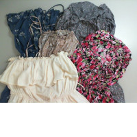 Set of 5 bright fabric overalls