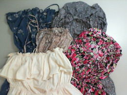 Set of 5 bright fabric overalls