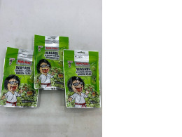 Set of 3 Koh-Kae Wasabi Flavour Coated Green Peas. These crunchy green peas are a popular Thai snack known for their bold, spicy wasabi kick.  