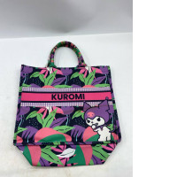 Sanrio Kuromi canvas tote bag with a colorful tropical and geometric pattern. 