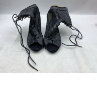 Black mesh lace-up high heels