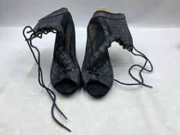 Black mesh lace-up high heels