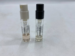 Set of 2  Chanel fragrance samples: a Coco Mademoiselle Eau de Parfum sample and a Chanel Paris Riviera Eau de Toilette sample. 